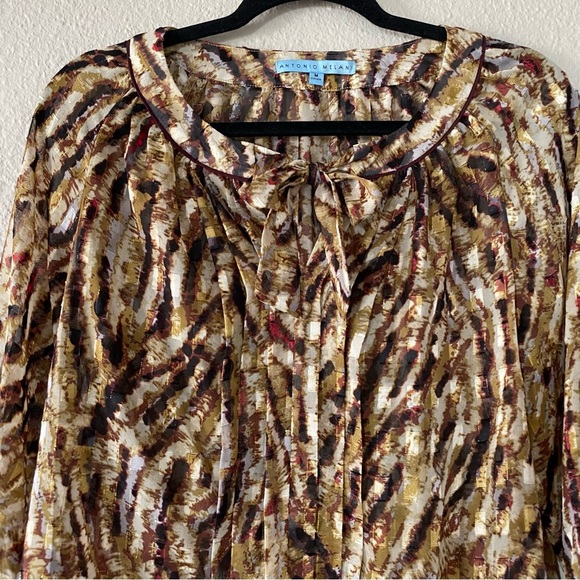 Elegant Antonio Melani Blouse Women’s Medium Multicolored Sheer Tie Front Career - Picture 3 of 16